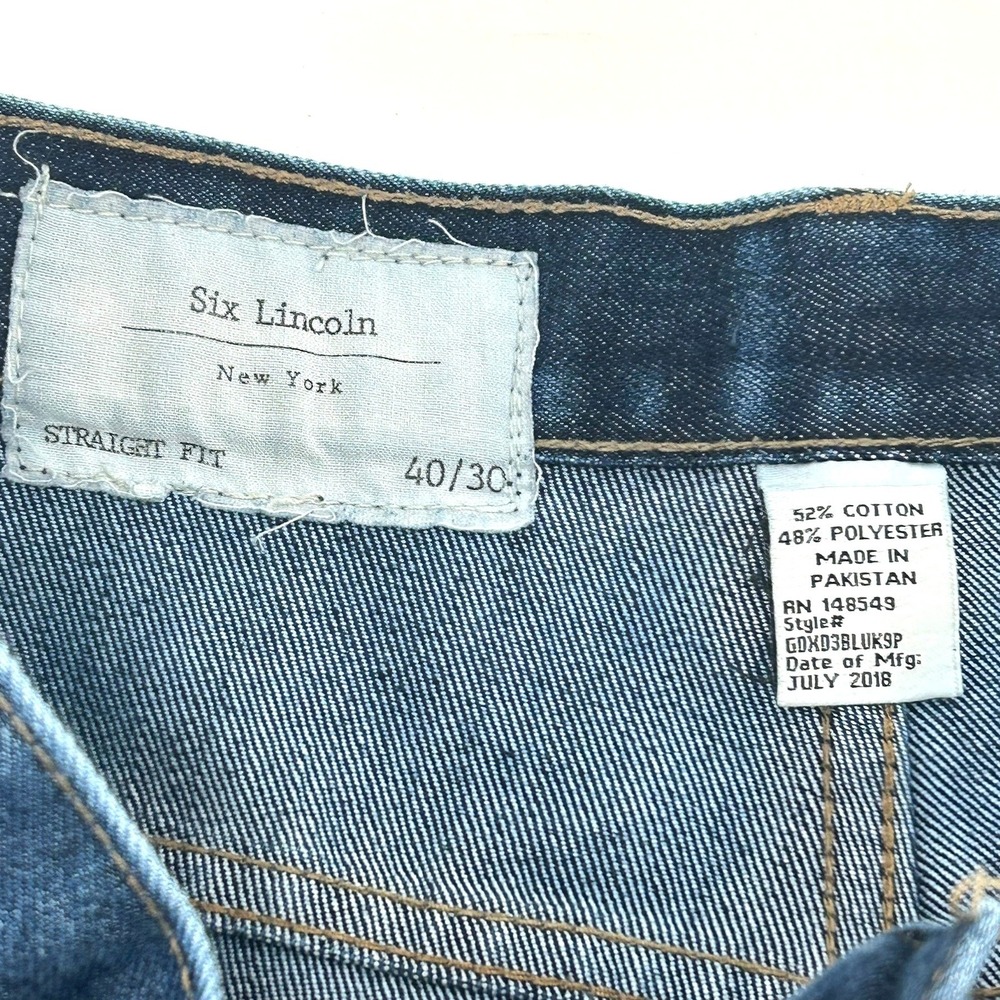 Six Lincoln Mens Straight Fit Dark Wash Blue Denim Jeans 40x30 Cotton Blend - Picture 2 of 4